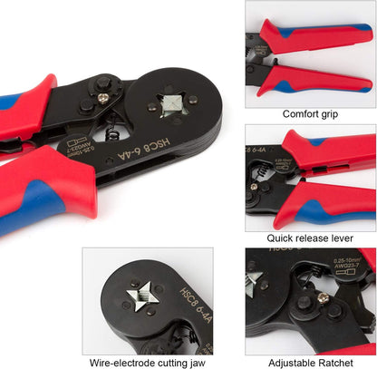 Trusa Sertizare Cabluri Electrice idealSTORE, Cleste Sertizat Reglabil, Domeniu de sertizare 0,25-10 mm2, Include 500 de Terminali, Usor de Utilizat, Calitate inalta a Materialelor, Rezistenta Mare la socuri, Forta de tractiune, Material Otel