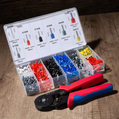 Trusa Sertizare Cabluri Electrice idealSTORE, Cleste Sertizat Reglabil, Domeniu de sertizare 0,25-10 mm2, Include 500 de Terminali, Usor de Utilizat, Calitate inalta a Materialelor, Rezistenta Mare la socuri, Forta de tractiune, Material Otel