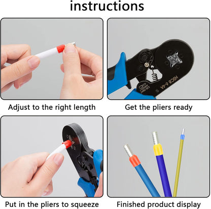 Trusa Sertizare Cabluri Electrice idealSTORE, Cleste Sertizat Reglabil, Domeniu de sertizare 0,25-10 mm2, Include 500 de Terminali, Usor de Utilizat, Calitate inalta a Materialelor, Rezistenta Mare la socuri, Forta de tractiune, Material Otel