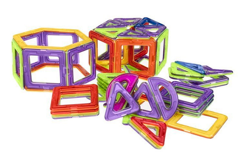Set inteligent de constructie Magnetic MagicKids IdealSTORE, Include 100 de piese multicolore, Stimuleaza imaginatia si creativitatea