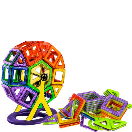 Set inteligent de constructie Magnetic MagicKids IdealSTORE, Include 100 de piese multicolore, Stimuleaza imaginatia si creativitatea