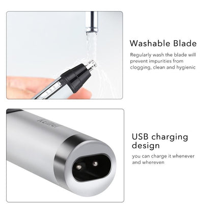 Trimmer Multifunctional 3 in 1 idealSTORE, Include 3 Varfuri Detasabile, Utilizare Umed si Uscat, Reincarcabil prin USB, Lame de filare cu doua margini, Perfect pentru tunsul parului de pe fata, din nas, urechi, Forma Ergonomica