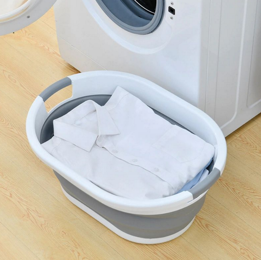 Cos de Rufe Pliabil Multifunctional idealSTORE, Dimensiuni 38 x 53 x6/15/24 cm, Inaltime reglabila pe 3 nivele, Material Siliocn-Plastic, Capacitate 25L, Echipat cu Manere pentru Transport