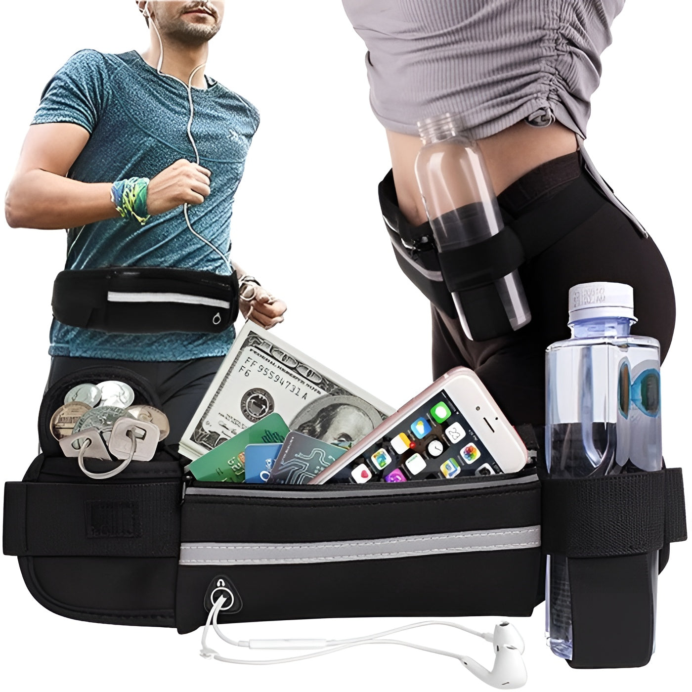 Borseta impermeabila reflectorizanta Perfect Running IdealStore, Dimensiune ajustabila 70-130 cm, Suport sticla, orificiu pentru casti, Potrivita pentru alergare sau drumetii, Material durabil