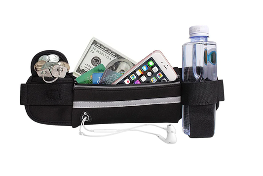 Borseta impermeabila reflectorizanta Perfect Running IdealStore, Dimensiune ajustabila 70-130 cm, Suport sticla, orificiu pentru casti, Potrivita pentru alergare sau drumetii, Material durabil