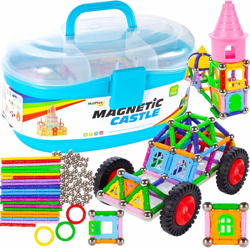 Set inteligent de Constructie MAGNETIC KIDS IdealStore, Educativ si Creativ, 328 de elemente, Dezvolta Gandirea Creativa dar si Abilitatile Mortice ale Copiilor
