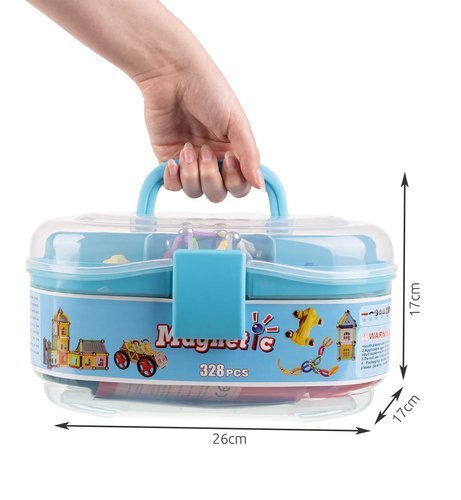 Set inteligent de Constructie MAGNETIC KIDS IdealStore, Educativ si Creativ, 328 de elemente, Dezvolta Gandirea Creativa dar si Abilitatile Mortice ale Copiilor