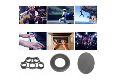 Set 9 Benzi exercitii de Mana/Incheietura idealSTORE, Include 3 Benzi de Cauciuc pentru degete, 3 Bile de Antrenament si 3 Inele, Sac inclus pentru transport