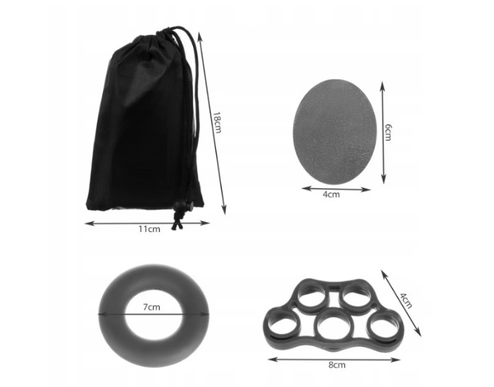 Set 9 Benzi exercitii de Mana/Incheietura idealSTORE, Include 3 Benzi de Cauciuc pentru degete, 3 Bile de Antrenament si 3 Inele, Sac inclus pentru transport
