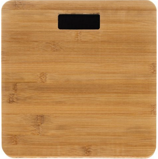 Cantar Digital din lemn idealSTORE, Dimensiuni 28 x 28 x cm, Confectionat din bambus, Ecran LED, Picior antiderapant, Sarcina maxima 180 kg