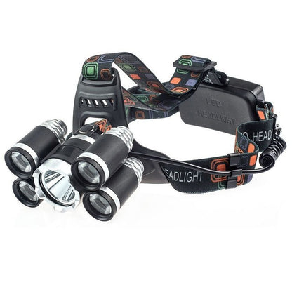 Lanterna Frontala Premium idealSTORE, Material Aluminiu, 5 LED-uri, 4 Moduri de iluminare, Baterie 6800mAh, Unghi de Inclinare de 90 Grade, Incarcator priza, Auto, Rezistenta la Socuri si Apa