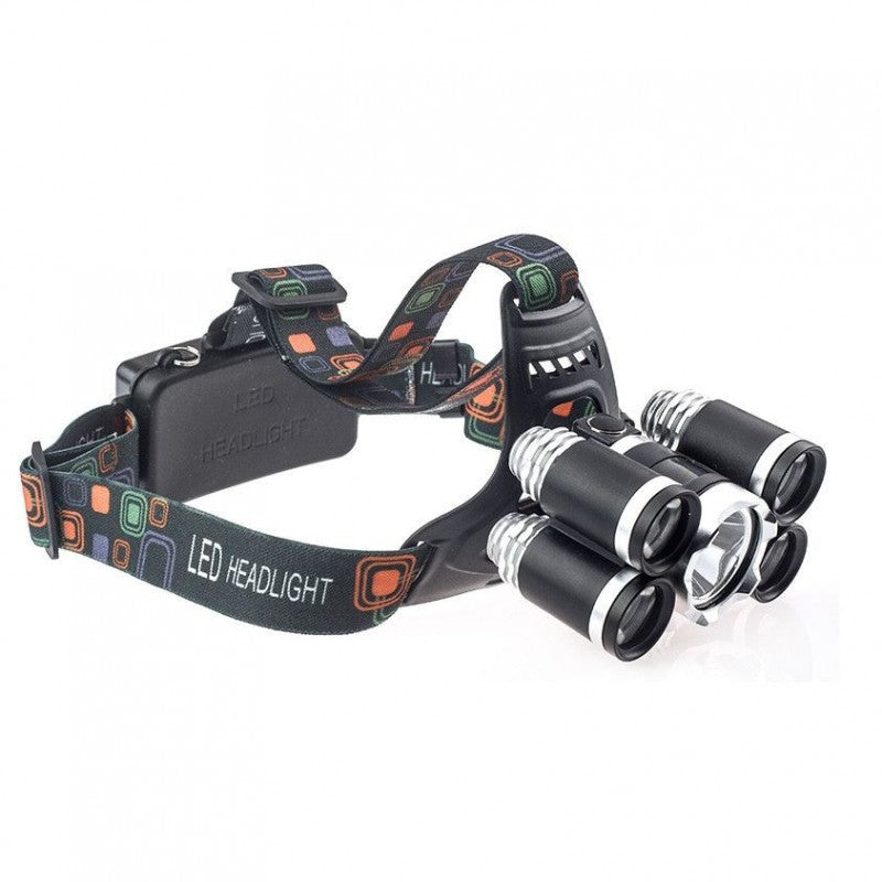 Lanterna Frontala Premium idealSTORE, Material Aluminiu, 5 LED-uri, 4 Moduri de iluminare, Baterie 6800mAh, Unghi de Inclinare de 90 Grade, Incarcator priza, Auto, Rezistenta la Socuri si Apa