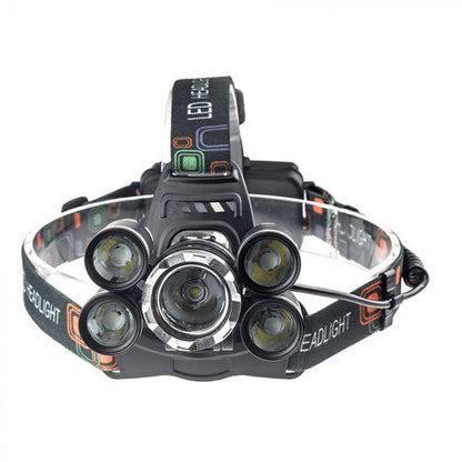 Lanterna Frontala Premium idealSTORE, Material Aluminiu, 5 LED-uri, 4 Moduri de iluminare, Baterie 6800mAh, Unghi de Inclinare de 90 Grade, Incarcator priza, Auto, Rezistenta la Socuri si Apa