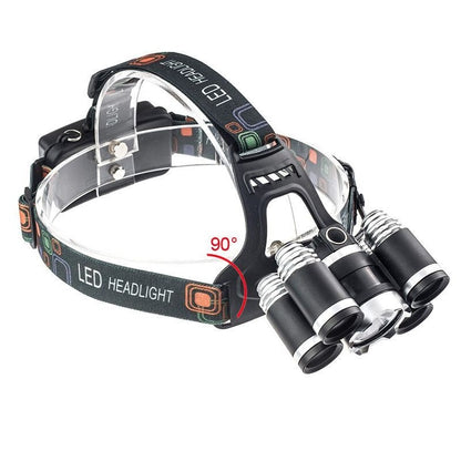 Lanterna Frontala Premium idealSTORE, Material Aluminiu, 5 LED-uri, 4 Moduri de iluminare, Baterie 6800mAh, Unghi de Inclinare de 90 Grade, Incarcator priza, Auto, Rezistenta la Socuri si Apa