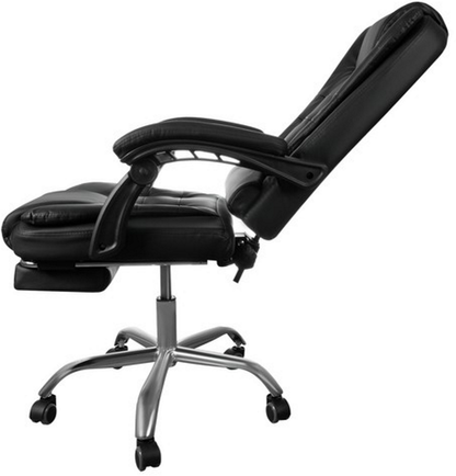 Scaun de Birou Pivotant Matrix Black Collection idealSTORE, Forma ergonomica, Tapitat cu piele moale, Cotiere comfortabile, Strat dublu de burete, Suport pentru picioare retractabil, Baza din aluminiu Sarcina 150 Kg