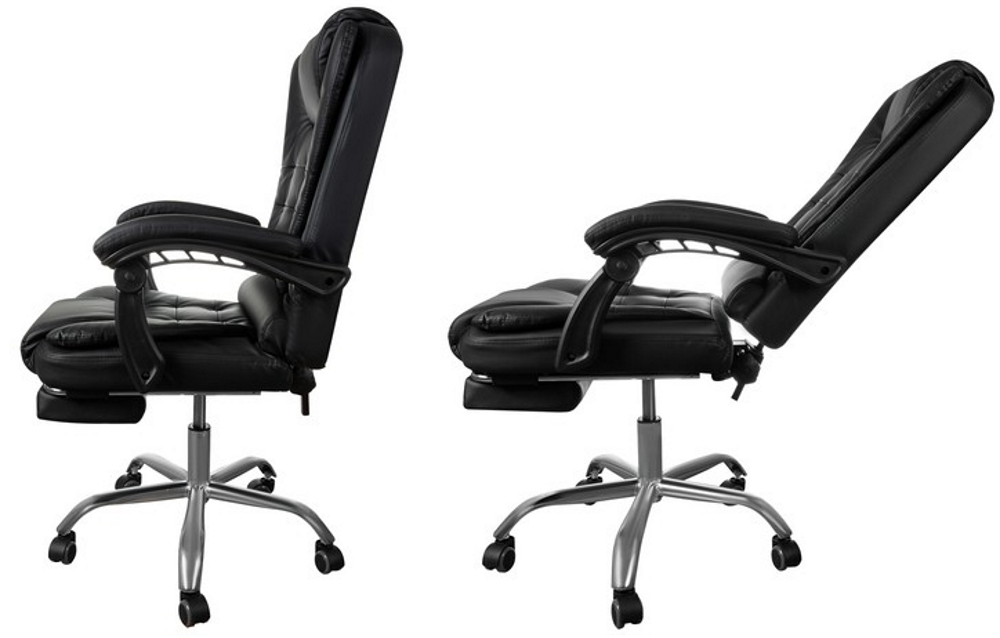 Scaun de Birou Pivotant Matrix Black Collection idealSTORE, Forma ergonomica, Tapitat cu piele moale, Cotiere comfortabile, Strat dublu de burete, Suport pentru picioare retractabil, Baza din aluminiu Sarcina 150 Kg