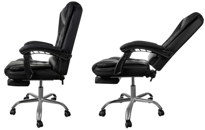 Scaun de Birou Pivotant Matrix Black Collection idealSTORE, Forma ergonomica, Tapitat cu piele moale, Cotiere comfortabile, Strat dublu de burete, Suport pentru picioare retractabil, Baza din aluminiu Sarcina 150 Kg