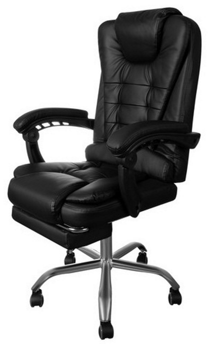 Scaun de Birou Pivotant Matrix Black Collection idealSTORE, Forma ergonomica, Tapitat cu piele moale, Cotiere comfortabile, Strat dublu de burete, Suport pentru picioare retractabil, Baza din aluminiu Sarcina 150 Kg