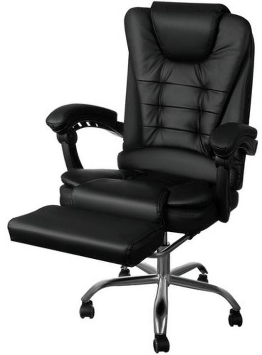 Scaun de Birou Pivotant Matrix Black Collection idealSTORE, Forma ergonomica, Tapitat cu piele moale, Cotiere comfortabile, Strat dublu de burete, Suport pentru picioare retractabil, Baza din aluminiu Sarcina 150 Kg