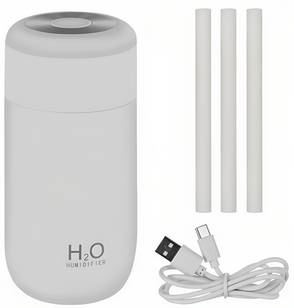 Umidificator de Aer idealSTORE cu Difuzor Aromaterapie, Include LED RGB cu iluminare Alba, Material ABS, Capacitate 350 ml, Timp de Functionare 5-10h, Incarcare USB, Putere 2,5W, Perfect pentru Apartament, Casa sau Birou