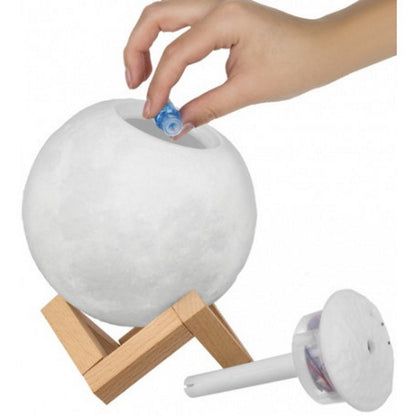 Umidificator de aer 3 in 1 portabil Moon Light IdealStore, Ultra Silentios Contine difuzor de aroma, Lampa LED Touch Control cu 3 moduri de iluminare, Alimentare USB, 3 arome incluse, Capacitate 880 ml, Timp 24h cu un sigur rezervor