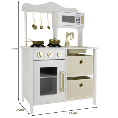 Bucatarie din Lemn Pentru Copii Kruzzel idealStore, Iluminare si Sunete, Accesorii pentru Gatit Incluse, Cuptor cu Microunde, Cutii pentru Depozitare, Finisaj de Inalta Calitate, Moderna