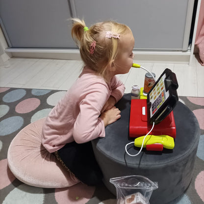 Casa de marcat pentru copii CHILDREN CALCULATOR MONEY IdealStore,14,5 X 33 X 19,5 cm, Include produse alimentare, Microfon, Scaner, Cantar alimente, Bani si Card bancar