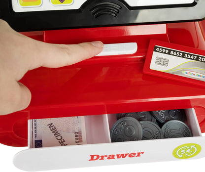 Casa de marcat pentru copii CHILDREN CALCULATOR MONEY IdealStore,14,5 X 33 X 19,5 cm, Include produse alimentare, Microfon, Scaner, Cantar alimente, Bani si Card bancar