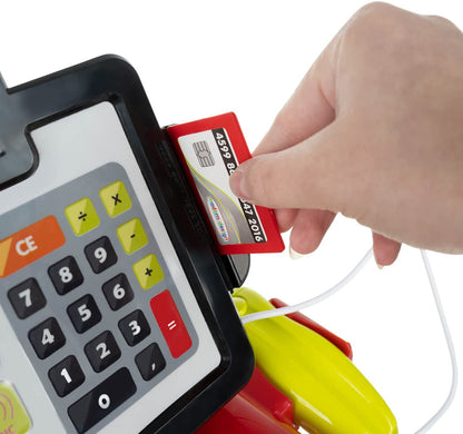 Casa de marcat pentru copii CHILDREN CALCULATOR MONEY IdealStore,14,5 X 33 X 19,5 cm, Include produse alimentare, Microfon, Scaner, Cantar alimente, Bani si Card bancar