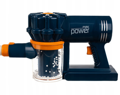 Aspirator Vertical Pentru Copii 2in1 Vacuum Cleaner idealStore, Suntete, 3 Perii Diferite, Pozitie de Parcare, Rezervor Pentru Deseuri, Bilute din Polistiren Incluse, Antreneaza Imaginatia, Interactiv si Educativ