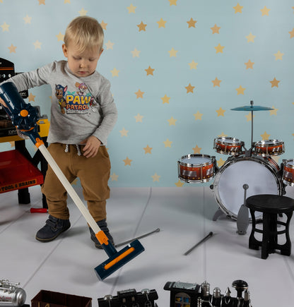 Aspirator Vertical Pentru Copii 2in1 Vacuum Cleaner idealStore, Suntete, 3 Perii Diferite, Pozitie de Parcare, Rezervor Pentru Deseuri, Bilute din Polistiren Incluse, Antreneaza Imaginatia, Interactiv si Educativ