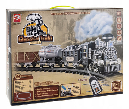 Circuit electric Tren IdealSTORE Classical Rail, Include Locomotiva, 3 vagoane de marfa 39 de elemente de traseu, Accesorizat cu lumini, Sunete si Efecte de Abur, Astfel dezvoltand imaginatia si abilitatile practice ale copiilor