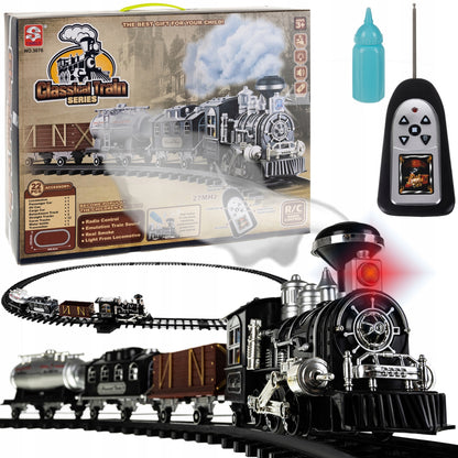 Circuit electric Tren IdealSTORE Classical Rail, Include Locomotiva, 3 vagoane de marfa 39 de elemente de traseu, Accesorizat cu lumini, Sunete si Efecte de Abur, Astfel dezvoltand imaginatia si abilitatile practice ale copiilor