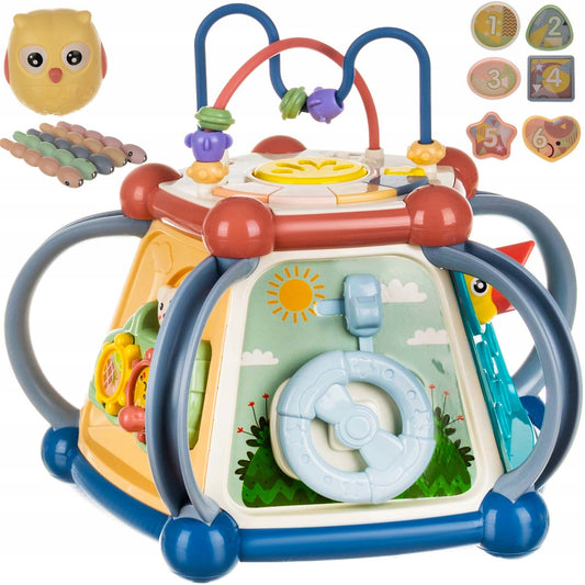 Cub educativ 8 in 1 Multi Box idealStore, Jucarie Multipla Interactiva, Efecte Sonore si Luminoase, Functii Matematice, Culori Pastelate, Accesorii Incluse, Multicolor