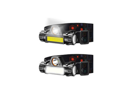 Lanterna de Cap idealSTORE, 2 Moduri de Iluminare, Baterie Incorporata 400 mAh, Unghi inclinare 120, Impermeabila, ABS, LED COB-CREE, Reglare Intensitate Lumina, Solid si Durabil, Cablu de Incarcare USB