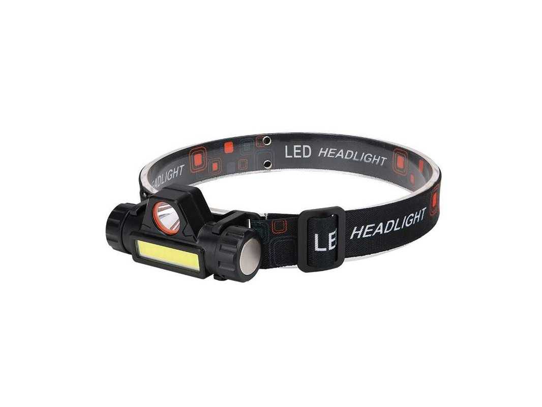Lanterna de Cap idealSTORE, 2 Moduri de Iluminare, Baterie Incorporata 400 mAh, Unghi inclinare 120, Impermeabila, ABS, LED COB-CREE, Reglare Intensitate Lumina, Solid si Durabil, Cablu de Incarcare USB