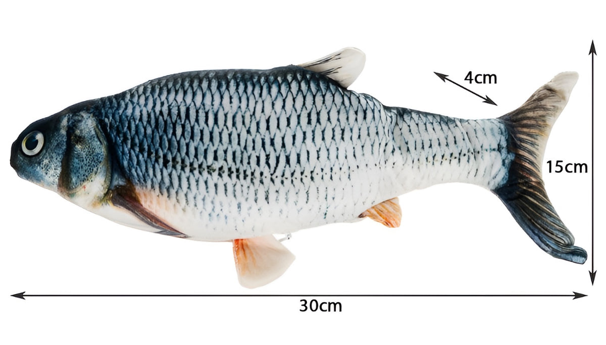 Jucarie Interactiva Jumping Fish IdealStore, Perfecta Pentru Pisici Jucause, Reactie La Atingere, Dimensiune 30x14x4cm, 3D Incarcare USB, Culoare Verde-Alb