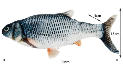 Jucarie Interactiva Jumping Fish IdealStore, Perfecta Pentru Pisici Jucause, Reactie La Atingere, Dimensiune 30x14x4cm, 3D Incarcare USB, Culoare Verde-Alb