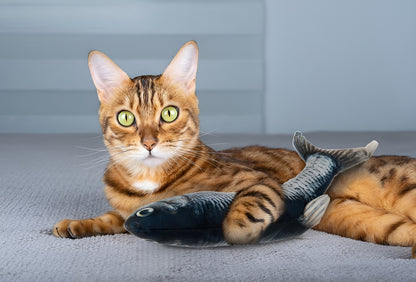 Jucarie Interactiva Jumping Fish IdealStore, Perfecta Pentru Pisici Jucause, Reactie La Atingere, Dimensiune 30x14x4cm, 3D Incarcare USB, Culoare Verde-Alb