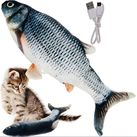 Jucarie Interactiva Jumping Fish IdealStore, Perfecta Pentru Pisici Jucause, Reactie La Atingere, Dimensiune 30x14x4cm, 3D Incarcare USB, Culoare Verde-Alb