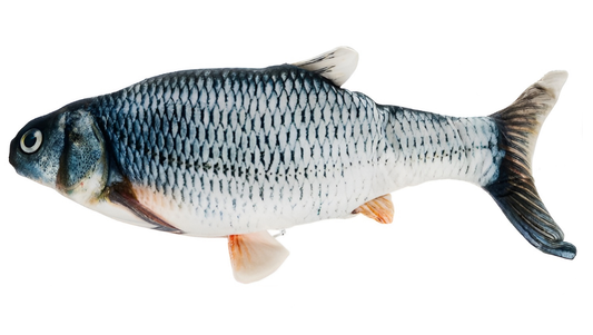 Jucarie Interactiva Jumping Fish IdealStore, Perfecta Pentru Pisici Jucause, Reactie La Atingere, Dimensiune 30x14x4cm, 3D Incarcare USB, Culoare Verde-Alb