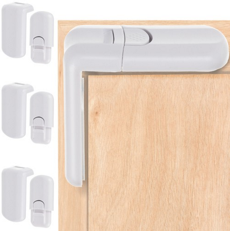 Siguranta Universala Dulap Copii idealSTORE, Dimensiuni 7,5 x 4 cm, Include 4 bucati la Set, Usor de Montat si Curatat, Ajuta la Protejarea Copilului Dumneavoastra, Culoare Alb