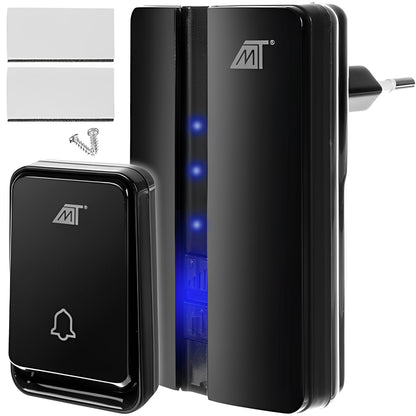 Sonerie Profesionala Wireless Fara Fir Optimo Smart idealSTORE, Raza Actiune 150 m, Rezistenta la Apa, Control al Volumului pe 3 Nivele, 51 de sunete Polifonice, Volum 90 dB, Culoare Negru