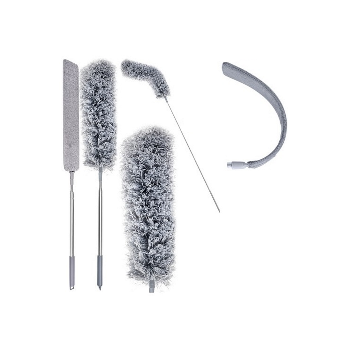 Perie-Pamatuf pentru praf idealSTORE, Baston Telescopic pana la 250 cm, Rotunda, Longitudinala, Material Microfibra, Plastic Otel Inoxidabil Maner Cauciucat, Antiderapant, Zone greu accesibile