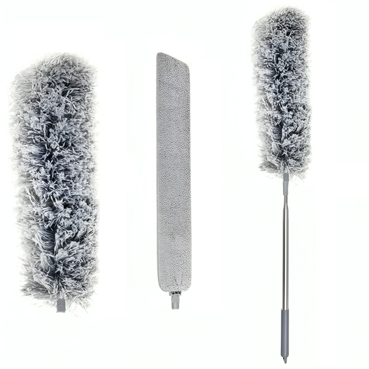 Perie-Pamatuf pentru praf idealSTORE, Baston Telescopic pana la 250 cm, Rotunda, Longitudinala, Material Microfibra, Plastic Otel Inoxidabil Maner Cauciucat, Antiderapant, Zone greu accesibile