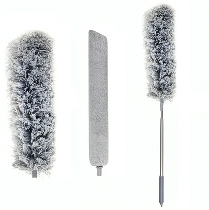 Perie-Pamatuf pentru praf idealSTORE, Baston Telescopic pana la 250 cm, Rotunda, Longitudinala, Material Microfibra, Plastic Otel Inoxidabil Maner Cauciucat, Antiderapant, Zone greu accesibile