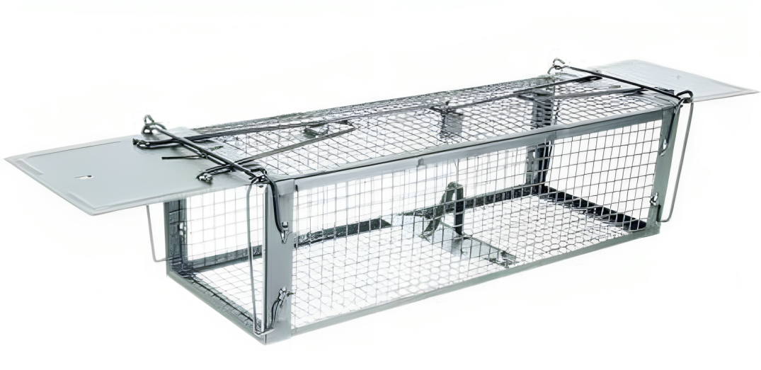 Capcana Ecologica Pentru Rozatoare idealSTORE, Dimensiuni 43 x 15 x 12 cm, Fabricata din Tabla zincata si Sarma, Include 2 Manere pentru transport, Sistem de blocare cu clichet, Eficient si Umanitar