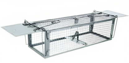 Capcana Ecologica Pentru Rozatoare idealSTORE, Dimensiuni 43 x 15 x 12 cm, Fabricata din Tabla zincata si Sarma, Include 2 Manere pentru transport, Sistem de blocare cu clichet, Eficient si Umanitar