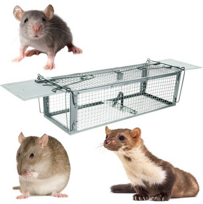 Capcana Ecologica Pentru Rozatoare idealSTORE, Dimensiuni 43 x 15 x 12 cm, Fabricata din Tabla zincata si Sarma, Include 2 Manere pentru transport, Sistem de blocare cu clichet, Eficient si Umanitar