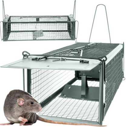 Capcana Ecologica Pentru Rozatoare idealSTORE, Dimensiuni 43 x 15 x 12 cm, Fabricata din Tabla zincata si Sarma, Include 2 Manere pentru transport, Sistem de blocare cu clichet, Eficient si Umanitar